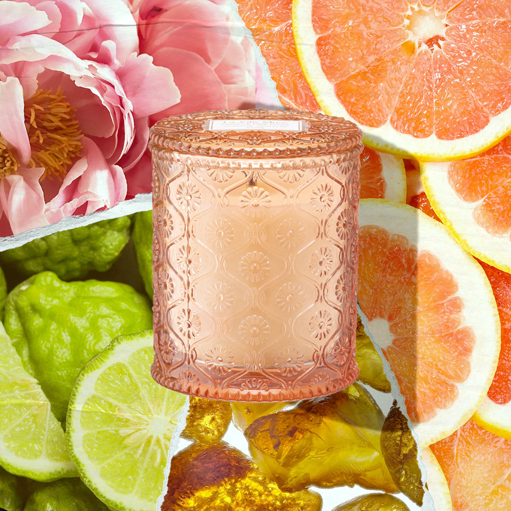 Maelyn - Citrine & Pink Peony 6oz Candle Candles 2-collage_3 La Jolie Muse