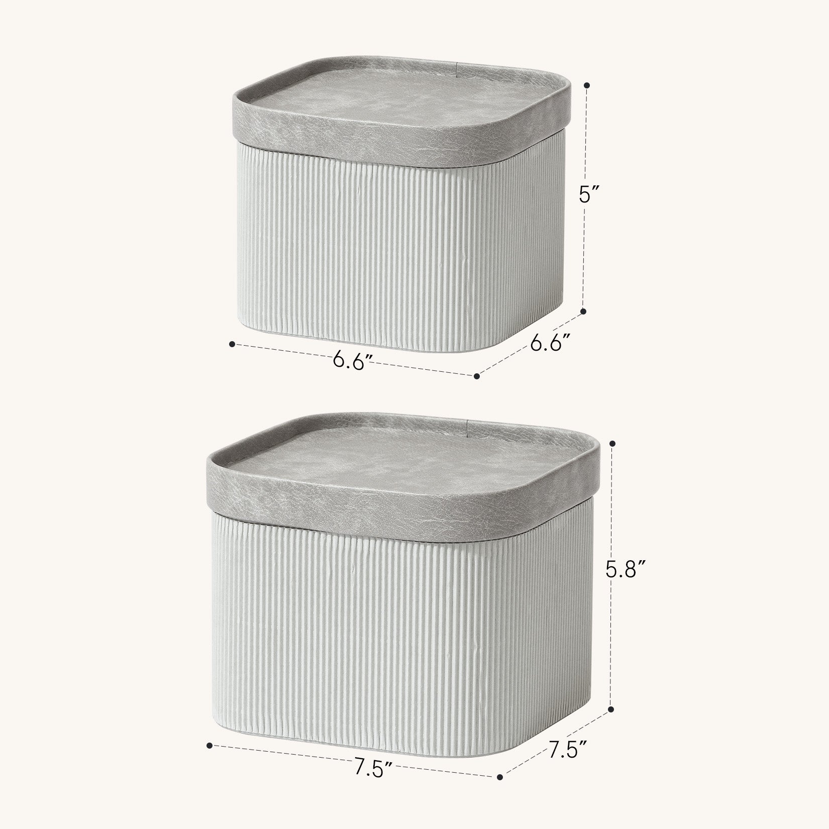 Alberto - Storm Gray Corrugated Paper Sqaure Storage Box With Vegan Leather Lid Set 2 4_13_00736157-e8c7-481c-82f2-a397cd719908 LA JOLIE MUSE