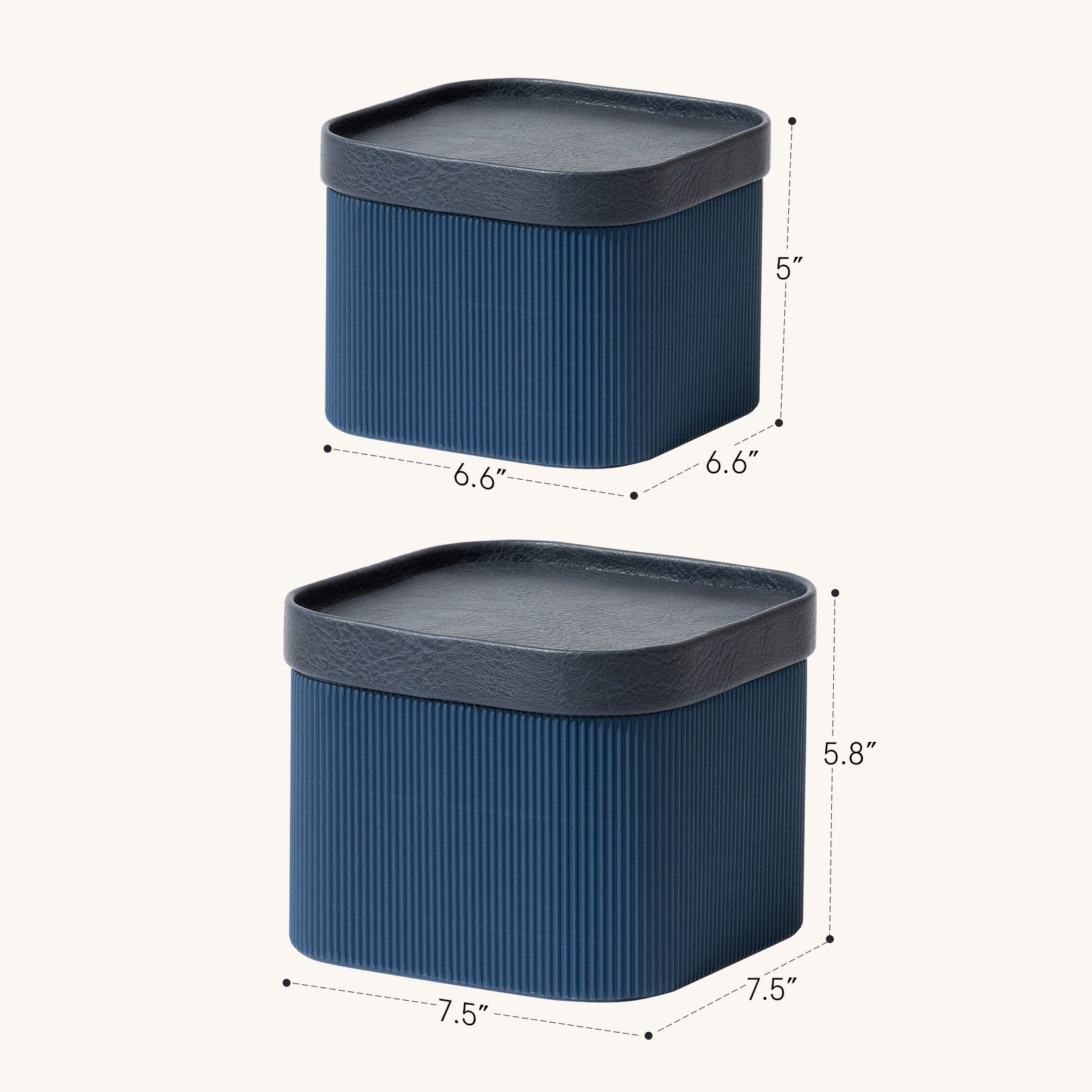 Alberto - Navy Blue Corrugated Paper Sqaure Storage Box With Vegan Leather Lid Set 2 4_17_0afbc785-616c-4552-b835-c2358cff6328 LA JOLIE MUSE