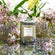 Photo shot of a Roesia - Lavender Lilac 9.9oz candle placed on a mirrored surface, surrounded by flowers