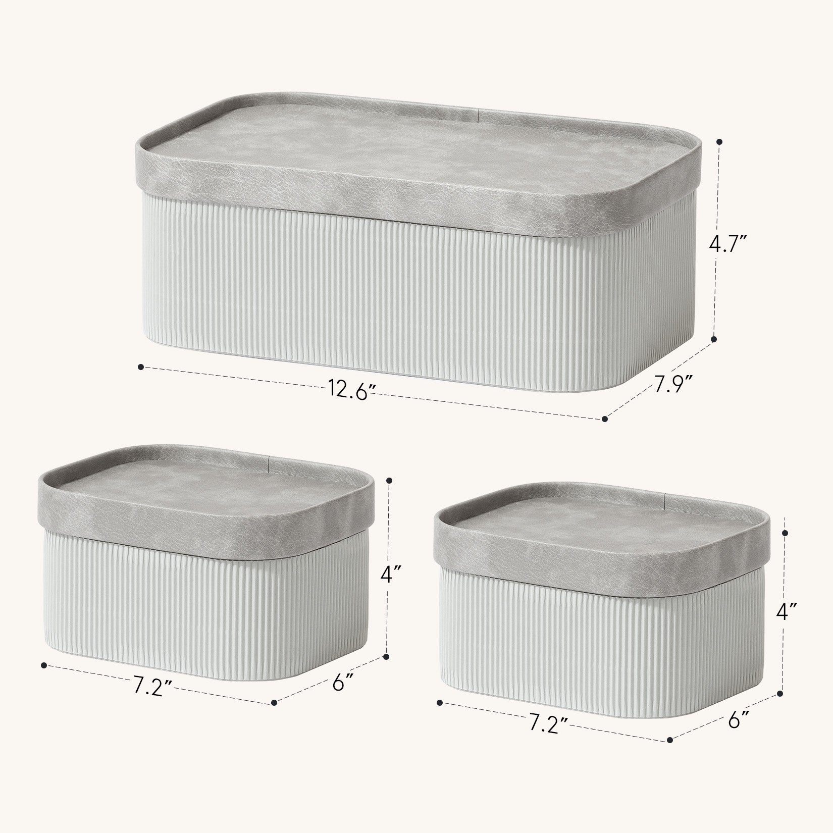 Alberto - Storm Grey Corrugated Paper Rectangular Storage Box With Vegan Leather Lid Set 3 6_3_1 LA JOLIE MUSE
