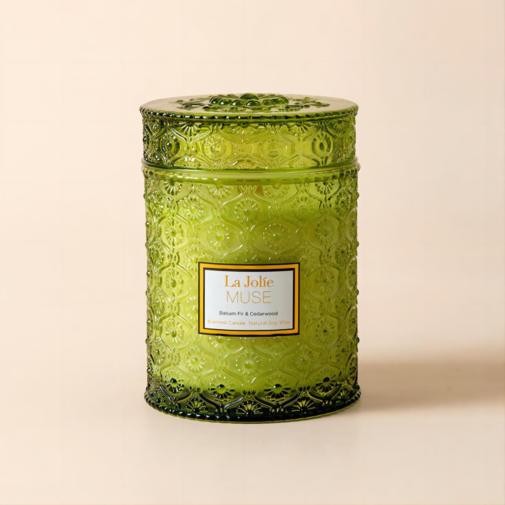 Product Shot of Maelyn - Balsam Fir & Cedarwood 19.4oz candle in the middle