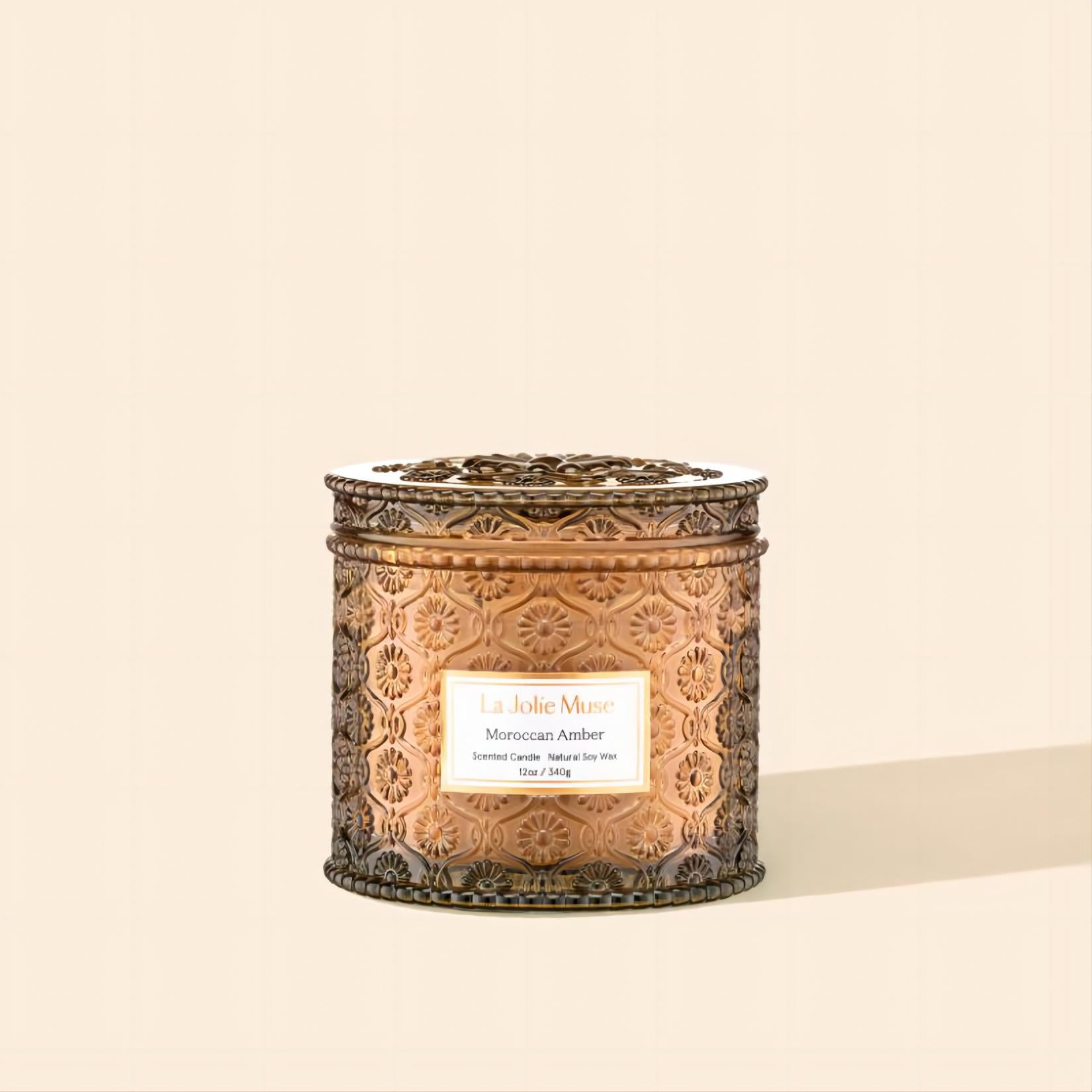 Product Shot of Maelyn - Moroccan Amber 12oz candle in the middle