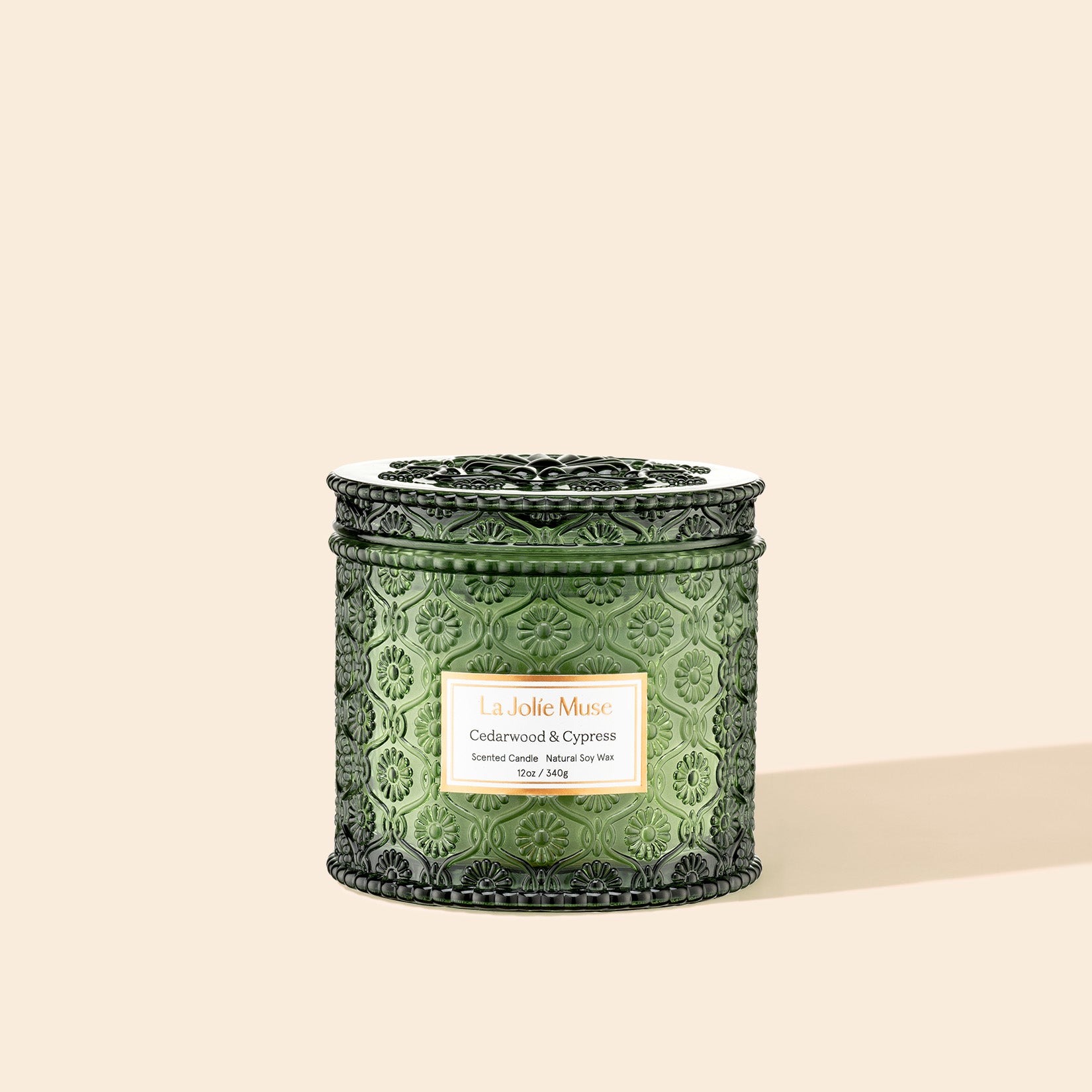 Product Shot of Maelyn - Cedarwood & Cypress 12oz candle in the middle