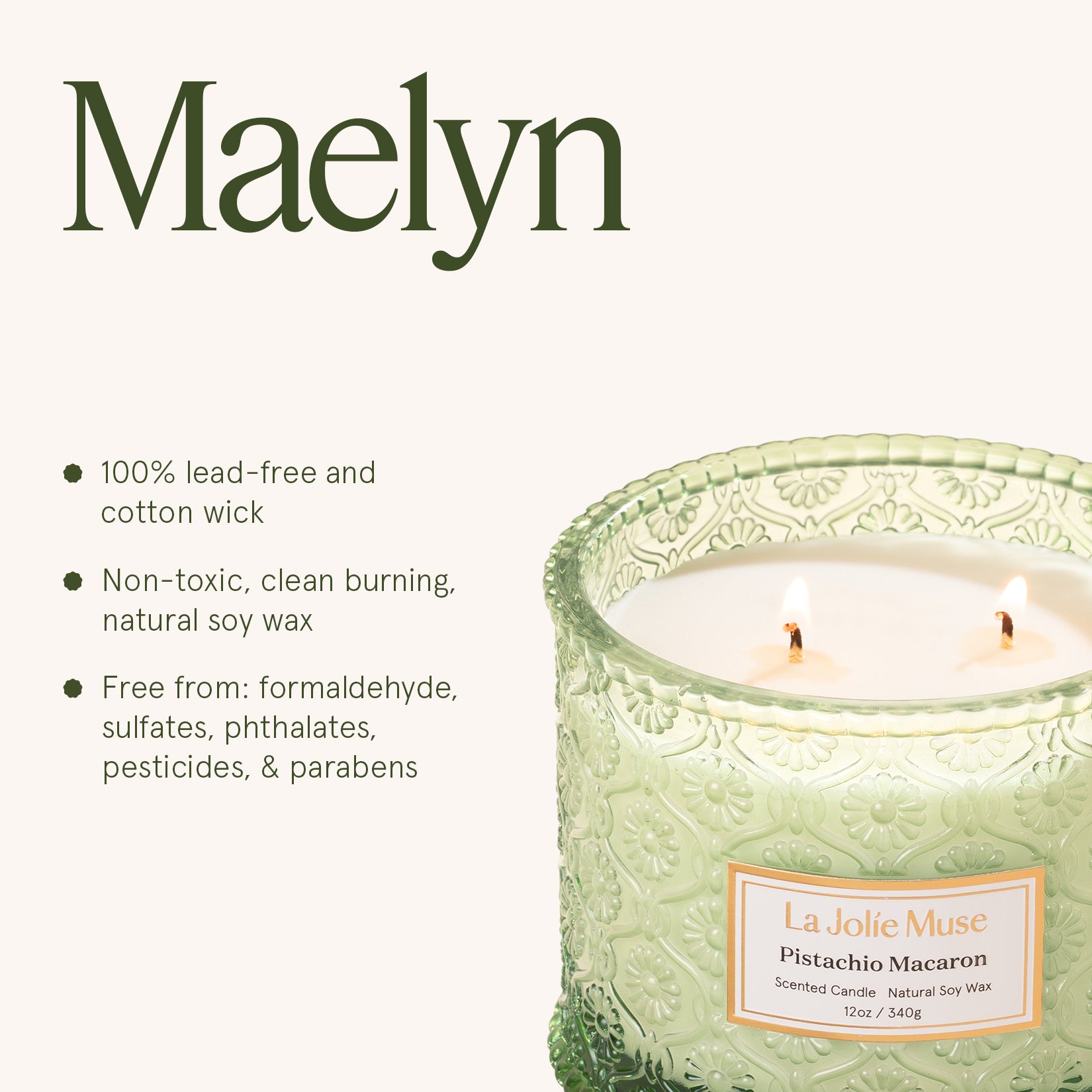 Maelyn - Pistachio Macaron 12oz Candle Candles Maelyn_PistachioMacaron_PDP_12oz_6 LA JOLIE MUSE