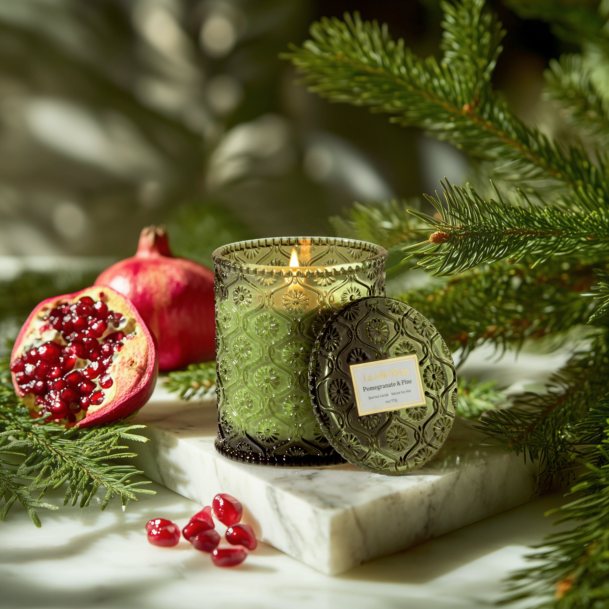 Maelyn - Pomegranate & Pine 6oz Candle Candles Maelyn_PomegranatePine_PDP_6oz_3 La Jolie Muse
