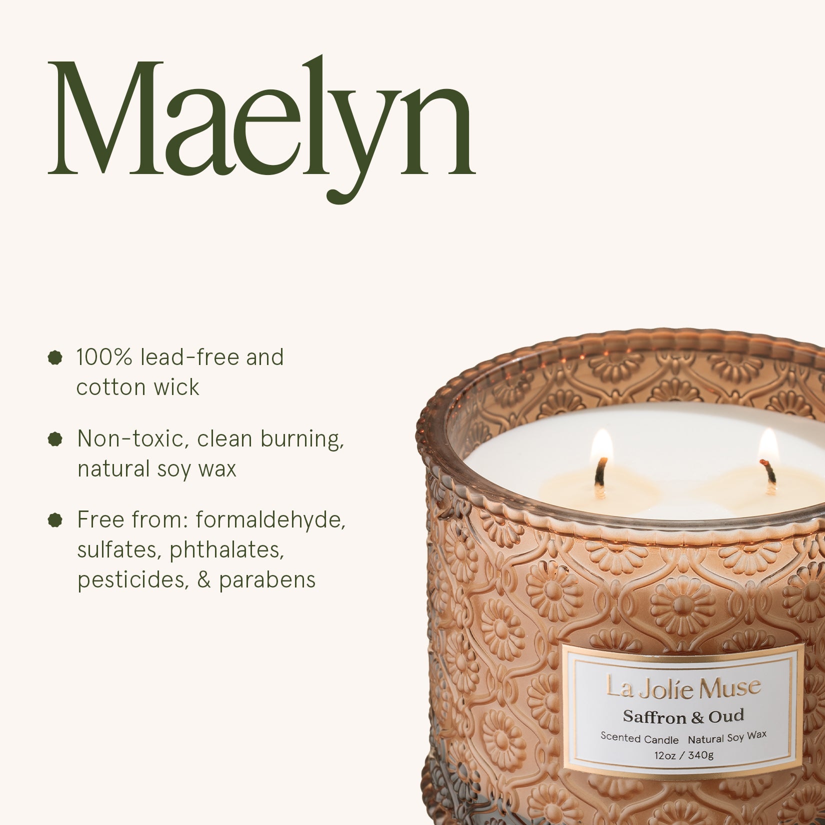 Maelyn - Saffron & Oud 12oz Candle Candles Maelyn_SaffronOud_PDP_12oz_6 La Jolie Muse