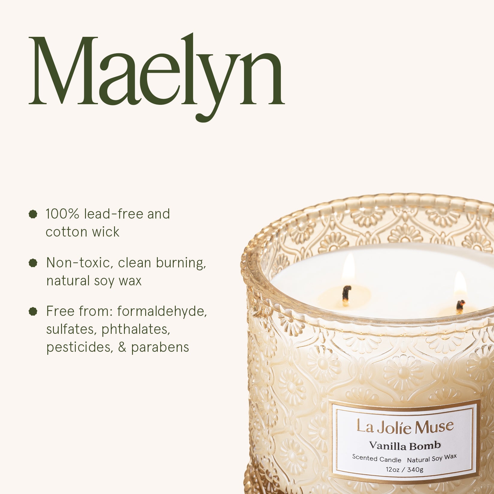 Maelyn - Vanilla Bomb 12oz Candle Candles Maelyn_VanillaBomb_PDP_12oz_6 La Jolie Muse