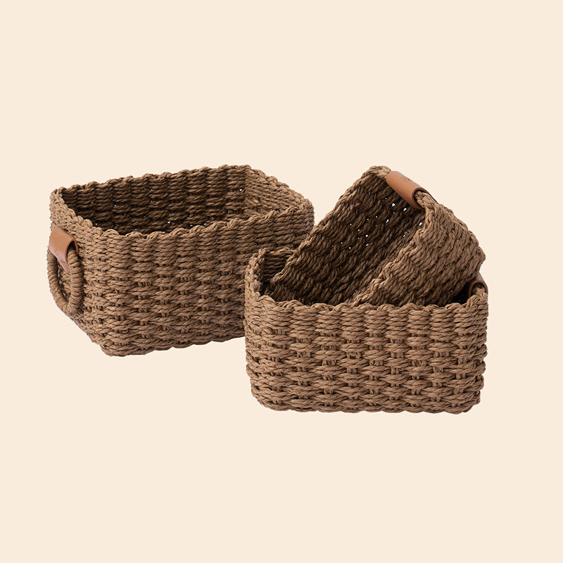 Kulu Chocolate Paper Rope Rectangle Baskets S Set 3 NEW