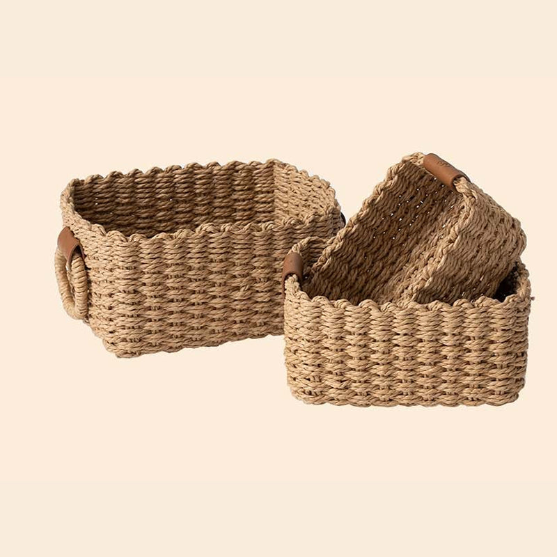 Kulu-Desert Paper Rope Rectangle Baskets S Set 3 NEW