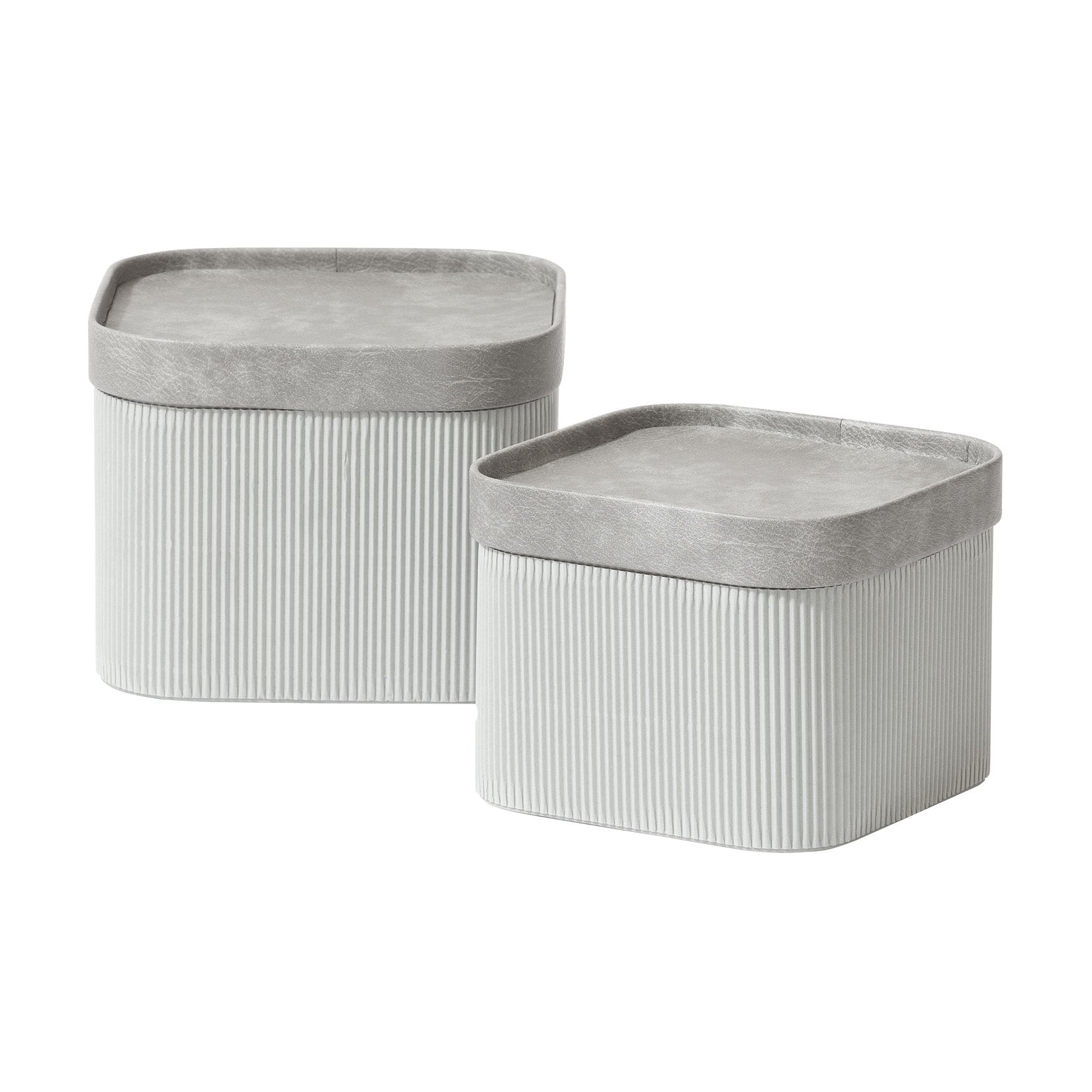 Alberto - Storm Gray Corrugated Paper Sqaure Storage Box With Vegan Leather Lid Set 2 1_13_7e98e340-0e6a-4d97-9509-d071c4a1539f LA JOLIE MUSE