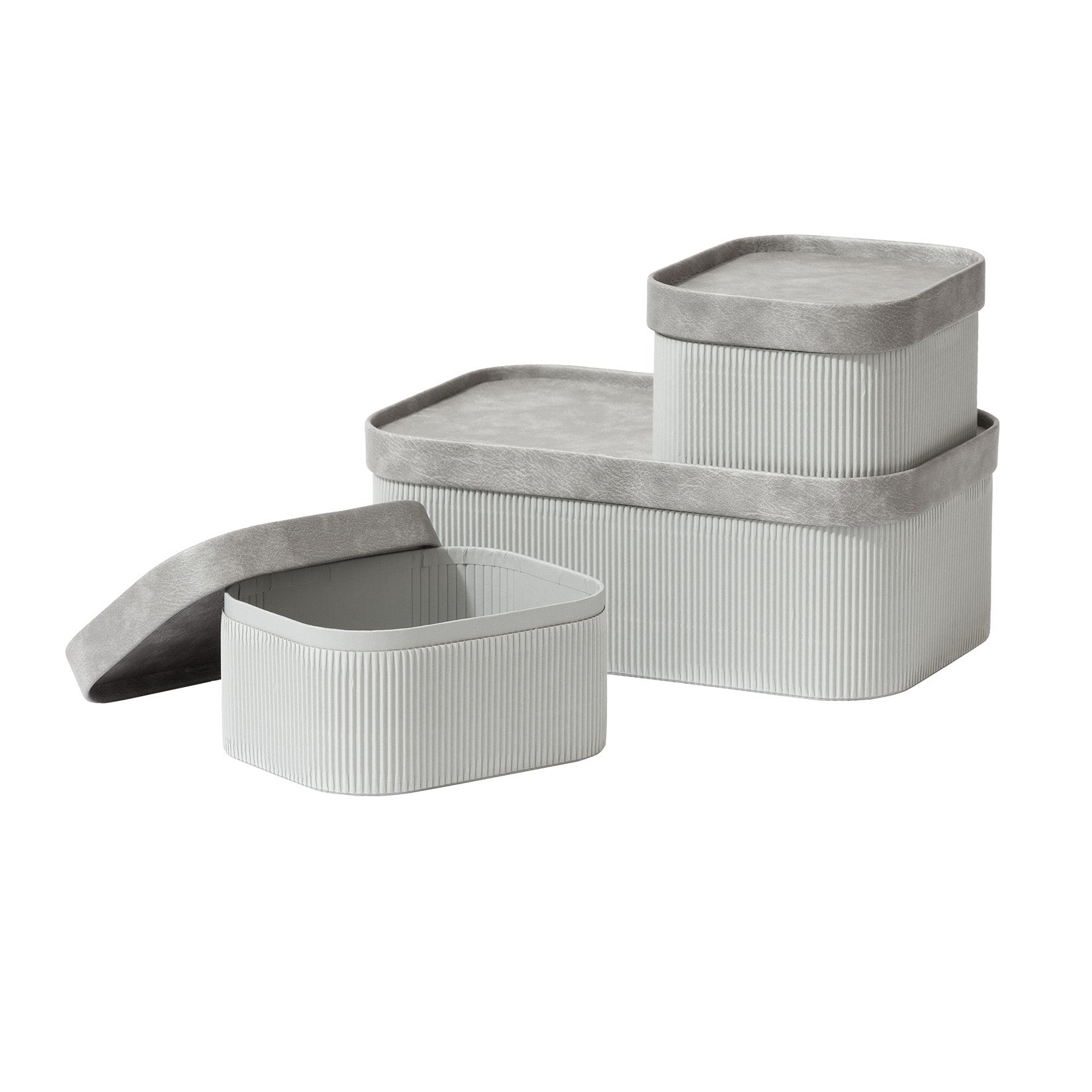 Alberto - Storm Grey Corrugated Paper Rectangular Storage Box With Vegan Leather Lid Set 3 1_16_a21f00bc-57a5-4d1b-8809-84099bc981f5 LA JOLIE MUSE