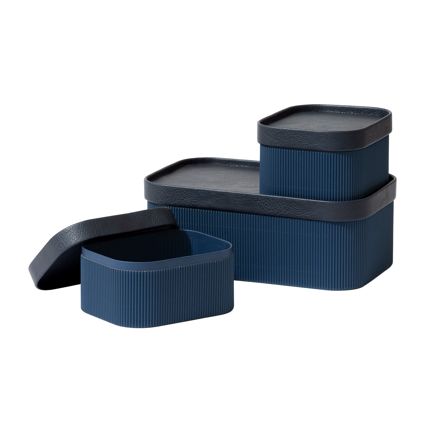 Alberto - Navy Blue Corrugated Paper Rectangular Storage Box With Vegan Leather Lid Set 3 1_17_ff046878-53bc-491b-94a9-3426f58e31e8 LA JOLIE MUSE