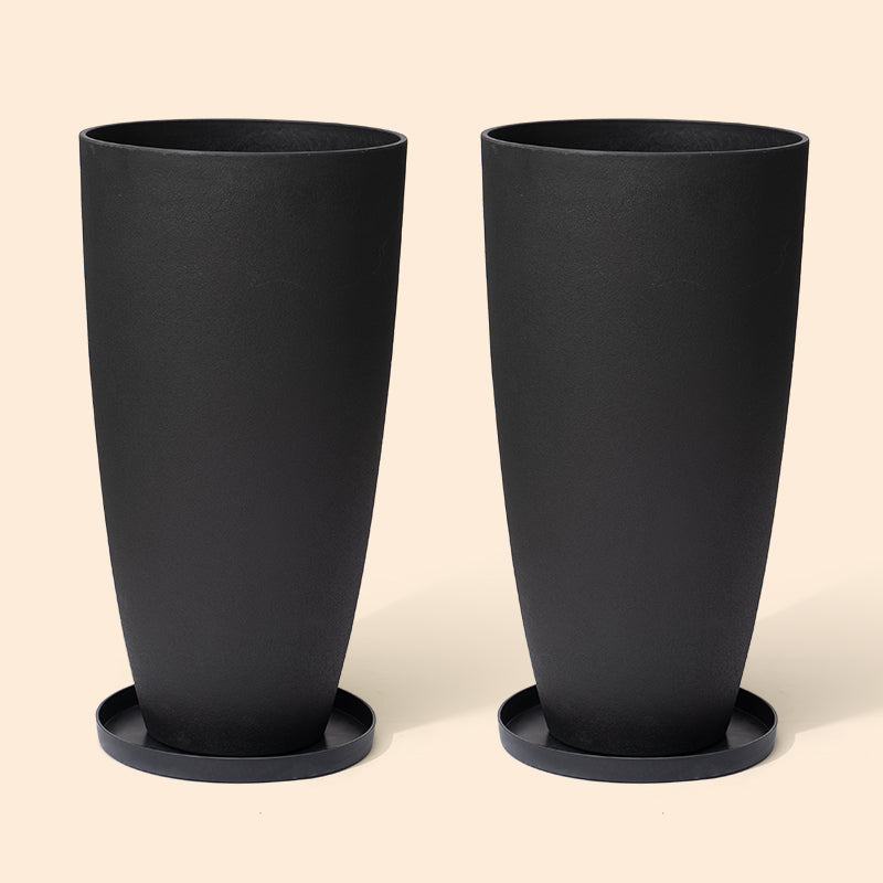 Nova Black Plastic Tall Round Planters XL Set 2