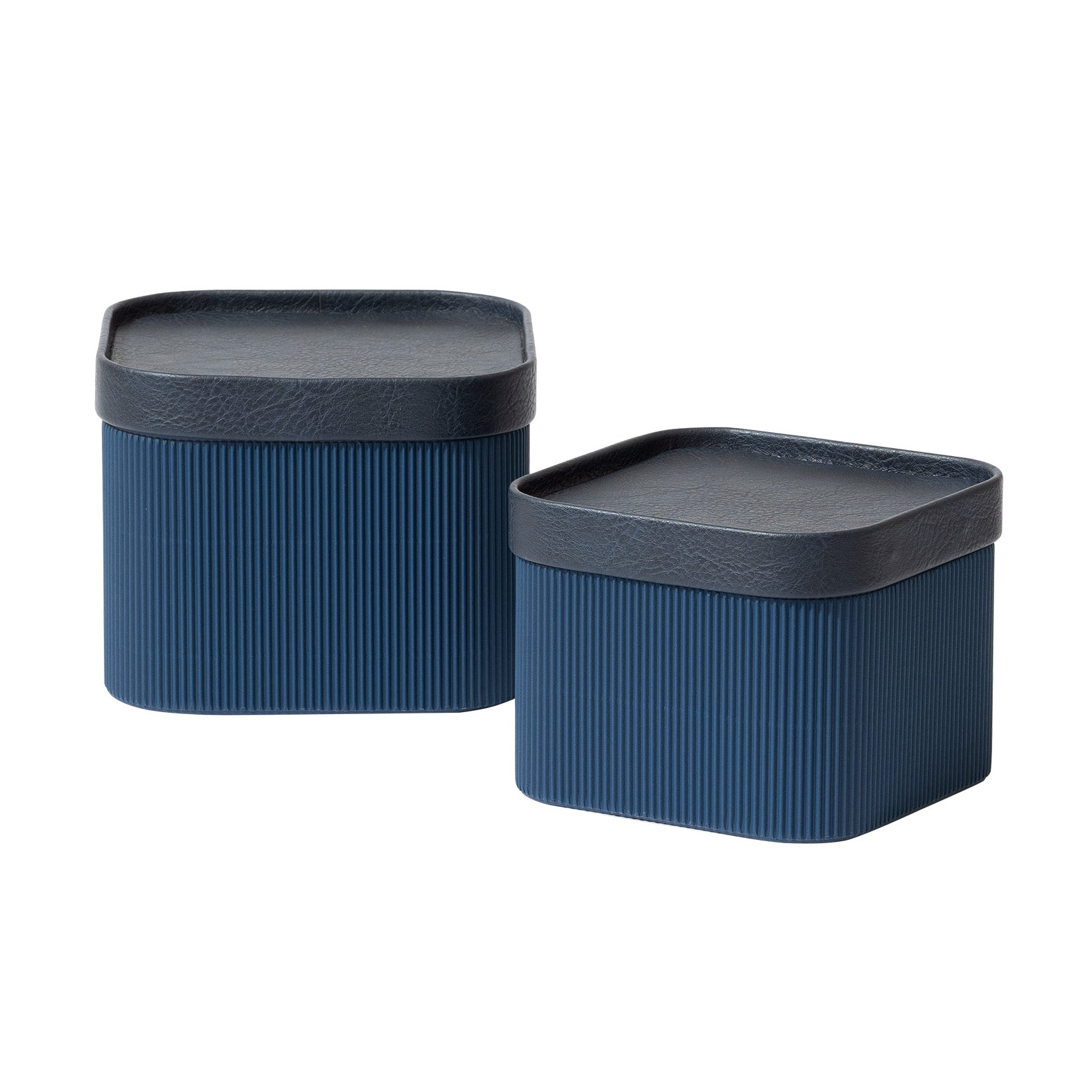 Alberto - Navy Blue Corrugated Paper Sqaure Storage Box With Vegan Leather Lid Set 2 1_18_1ea7cf34-2516-49b3-9c32-ea5561d971fe LA JOLIE MUSE