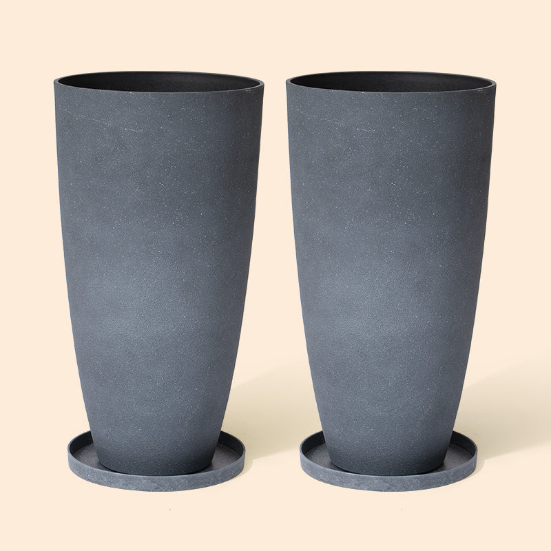 Tuileries Weathered Gray Plastic Tall Round Planters XL Set 2