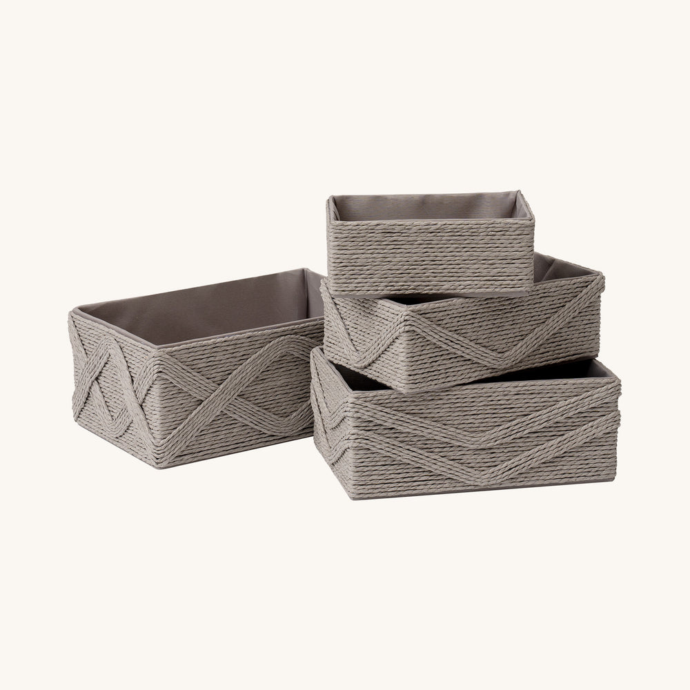 Izar Gray Paper Rope Rectangle Baskets S Set 4 NEW
