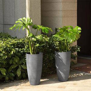Tuileries Weathered Gray Plastic Tall Round Planters XL Set 2