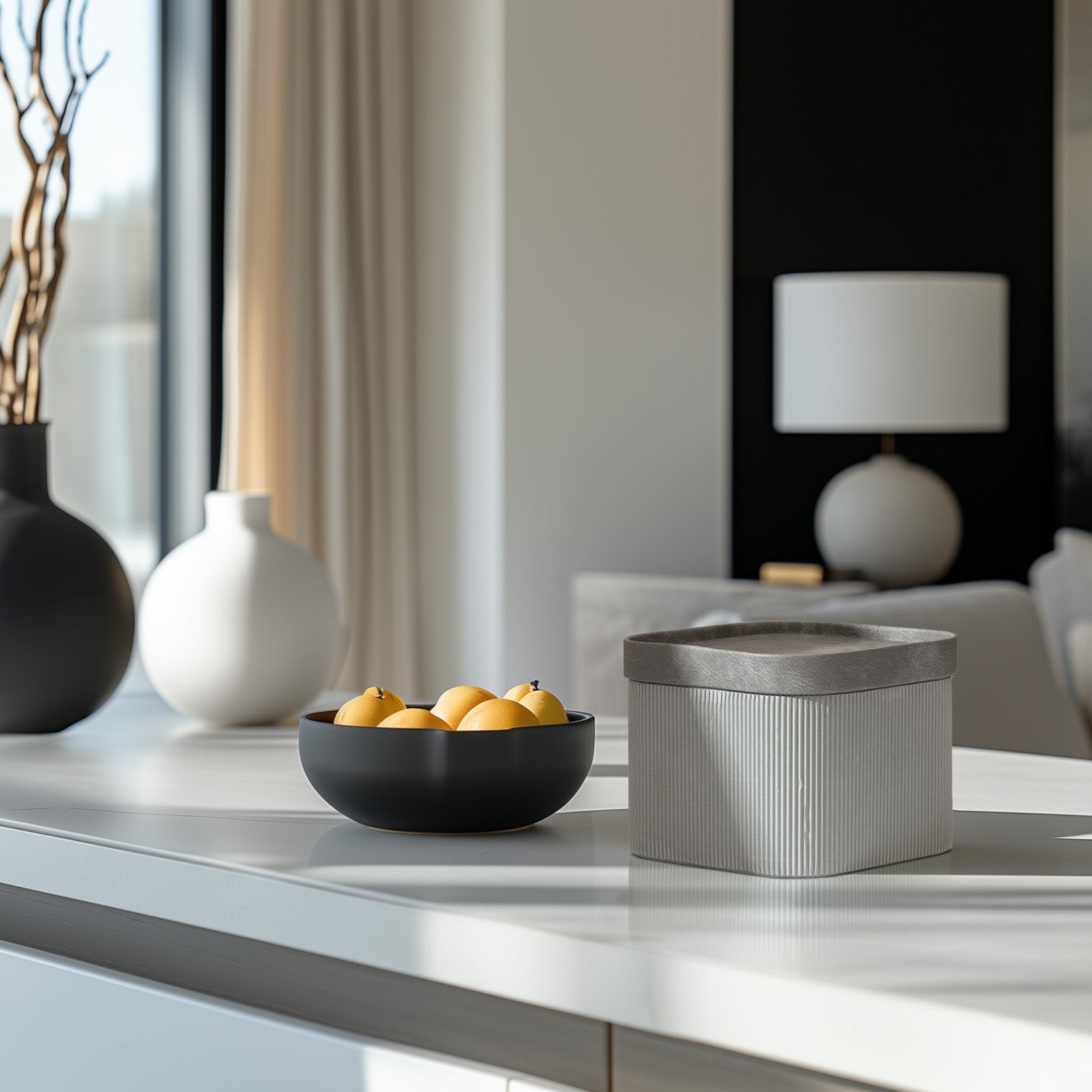 Alberto - Storm Gray Corrugated Paper Sqaure Storage Box With Vegan Leather Lid Set 2 2_a7075011-4455-4cc4-80e1-60e846415170 LA JOLIE MUSE