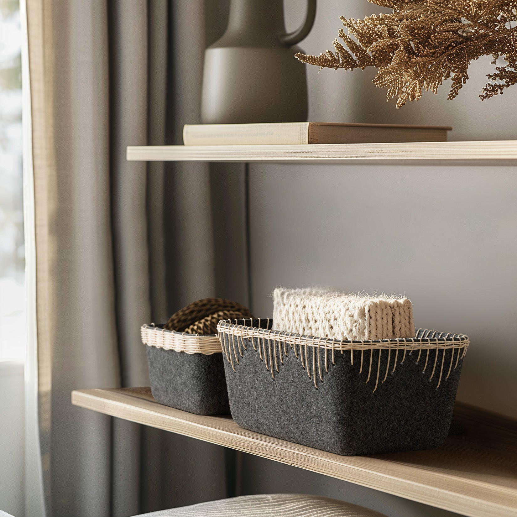Yvette - Stone Grey Felt Rectangular Storage Basket M Set 2 3_16_06ff59ab-0e29-4ace-9e0c-85e0d409e9d8 LA JOLIE MUSE