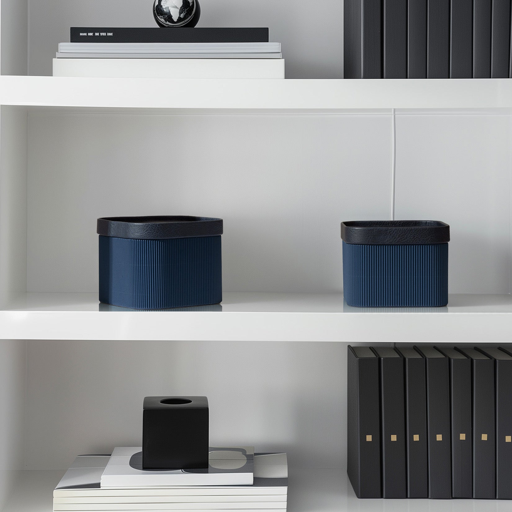 Alberto - Navy Blue Corrugated Paper Sqaure Storage Box With Vegan Leather Lid Set 2 3_18_dd74a752-55b4-4753-b9b8-8366d7d74e6b LA JOLIE MUSE
