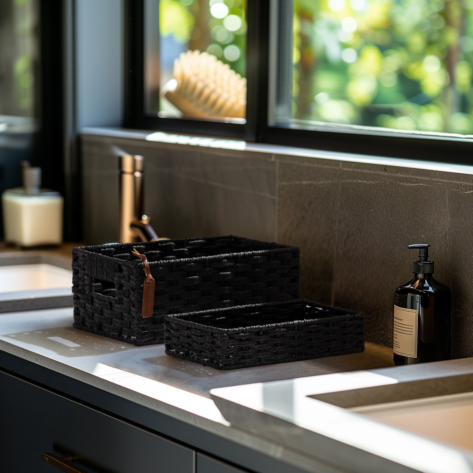 Lily - Maison Ebony Black Hand-woven Paper Rope Rectangular Storage Basket Set 2 4_14_dcf6b7eb-572d-4813-b60e-8de3d9f14077 LA JOLIE MUSE