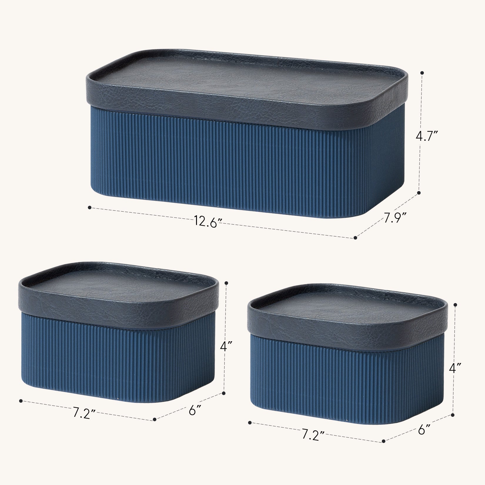 Alberto - Navy Blue Corrugated Paper Rectangular Storage Box With Vegan Leather Lid Set 3 4_16_aed98884-587f-477d-b466-1a6b9a9df50d LA JOLIE MUSE