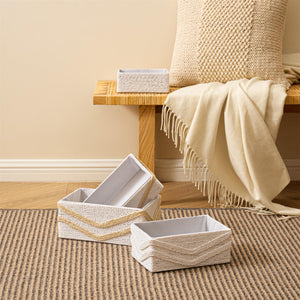 Izar-white Beige mixed Paper Rope Rectangle Baskets S Set 4