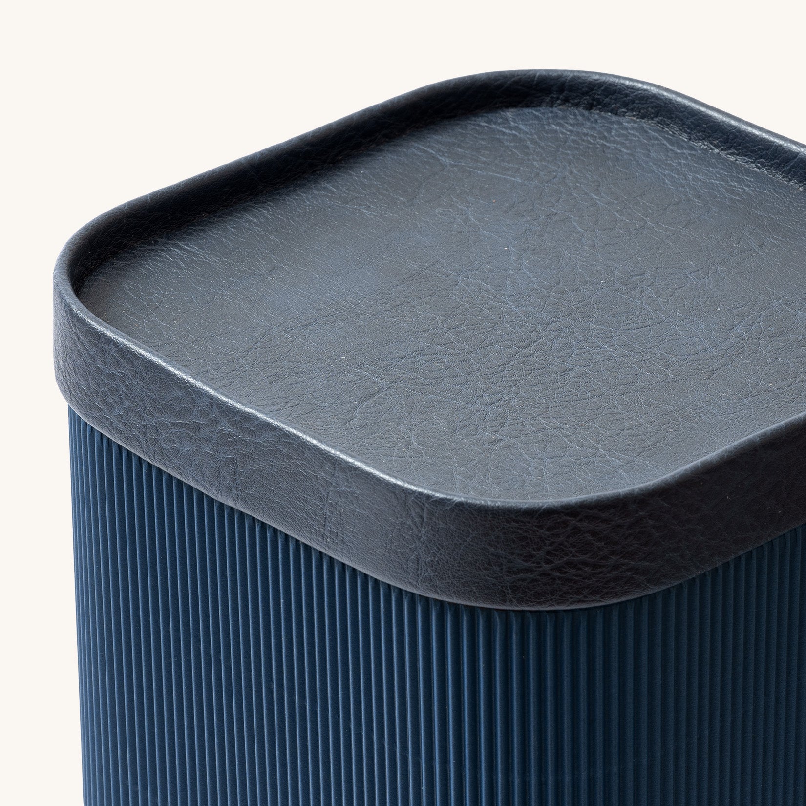 Alberto - Navy Blue Corrugated Paper Sqaure Storage Box With Vegan Leather Lid Set 2 6_6_9d67dd40-d6cb-43ee-a09a-d10ba19b8844 LA JOLIE MUSE