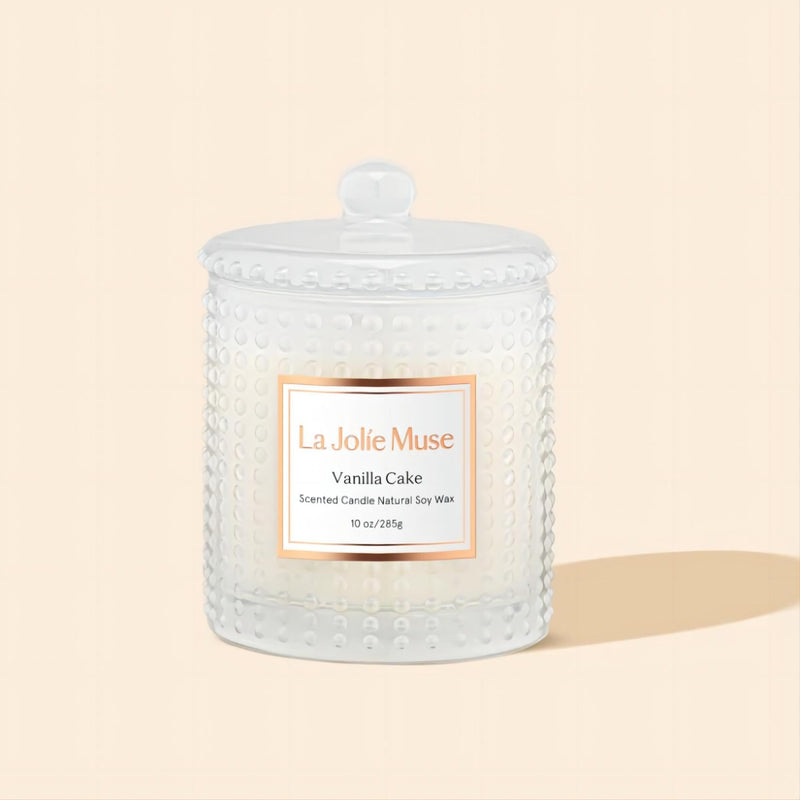 Product Shot of Marvella - Vanilla Cake 10oz candle in the middle