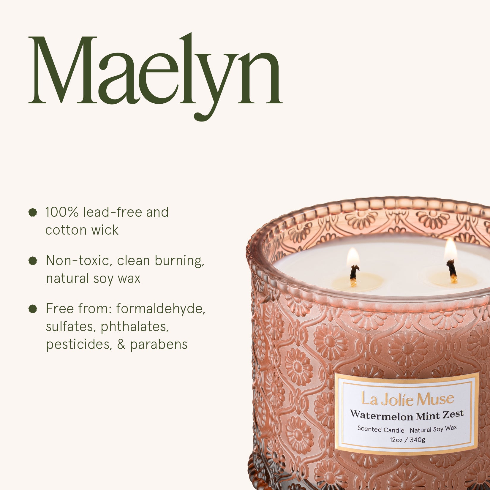 Maelyn - Watermelon Mint Zest 12oz Candle – LA JOLIE MUSE