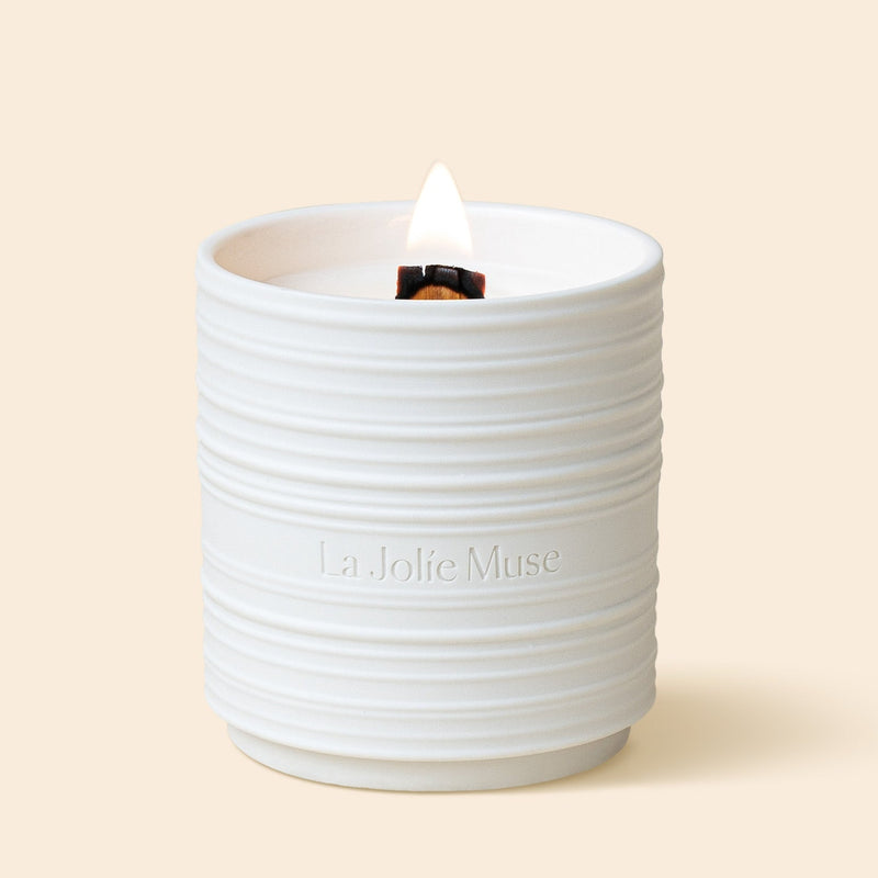 Product Shot of Lucienne - Geranium Vert Mint 15oz candle in the middle