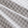 Close up details of Paulina Pewter Check Picot Edge 200 thread count cotton sheet set. White and blue gingham bedsheet set close up.Close up details of Paulina Pewter Check Picot Edge 200 thread count cotton sheet set. White and gray gingham bedsheet set close up.