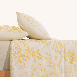 Chantal Leafy Jacquard Creamy White and Golden Yellow Cotton Duvet Cover Set of 3