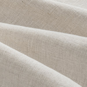 Close up details of Olivia natural taupe gray linen sheet set. Natural taupe linen bedsheet set close up.