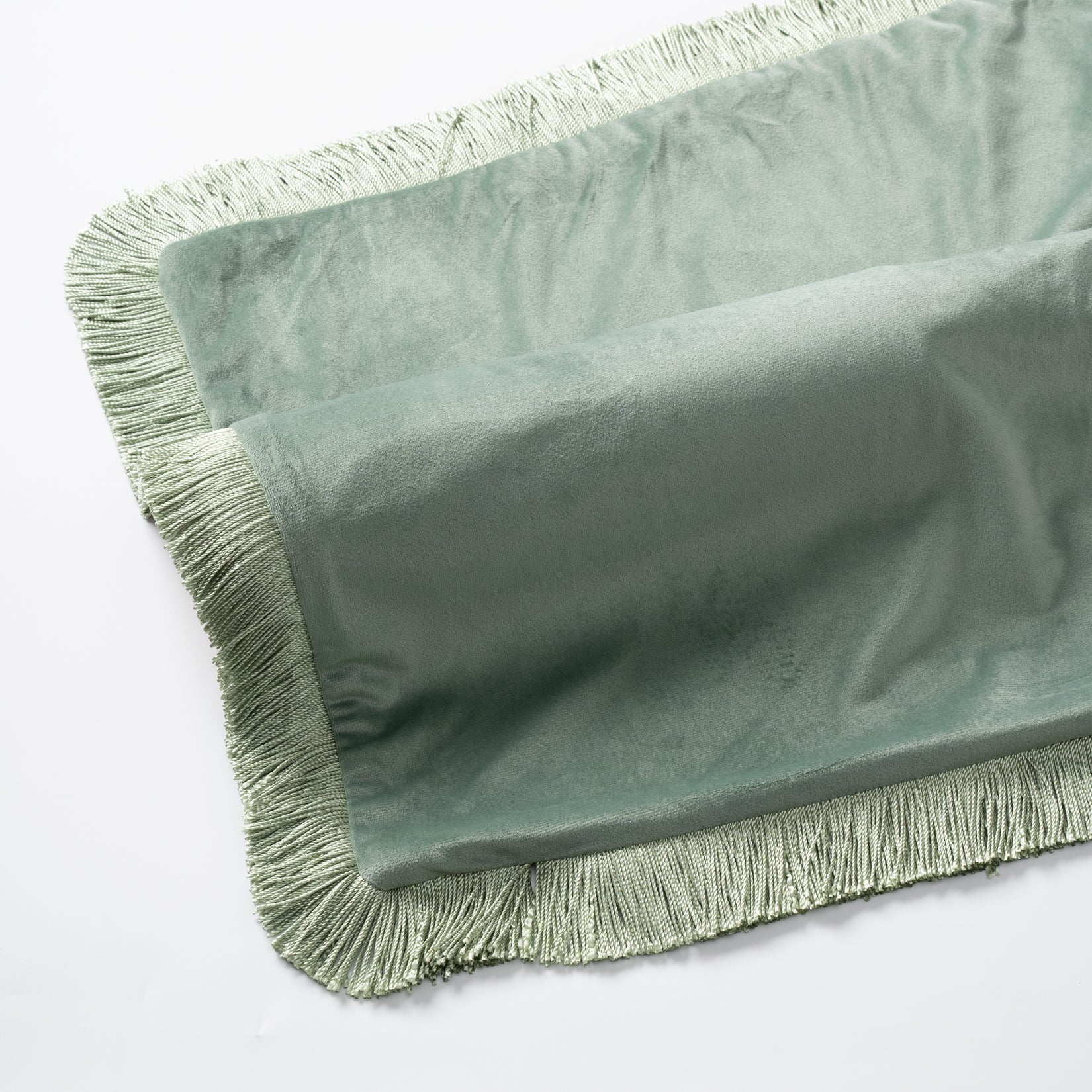 Brita Frosty Green Tassel Fringed Velveteen Pillow Cover Set of 2