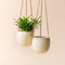 A set of two beige hanging planter pots, made of premium ceramic and fully glazed.