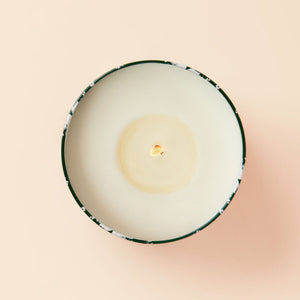 An overhead view of Cedarwood and Cypress Fragrance candle, showing its natural wax.