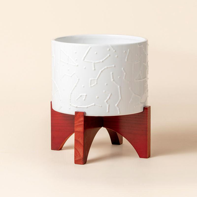 A full view of white planter with star chart pattern, made of premium ceramic and fully glazed.