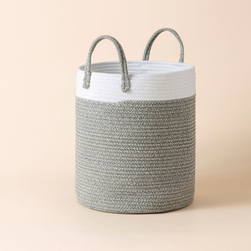 The cotton rope storage baskets in white and gray, the bucket form provides large storage space.