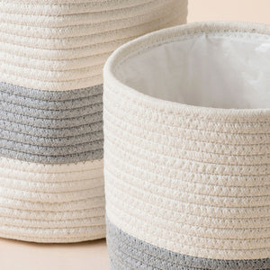 A close look at the white and gray planters shows the texture made with natural cotton.