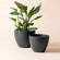 A set of two cube black planters in different dimensions, made from recyclable plastic and stone powders.