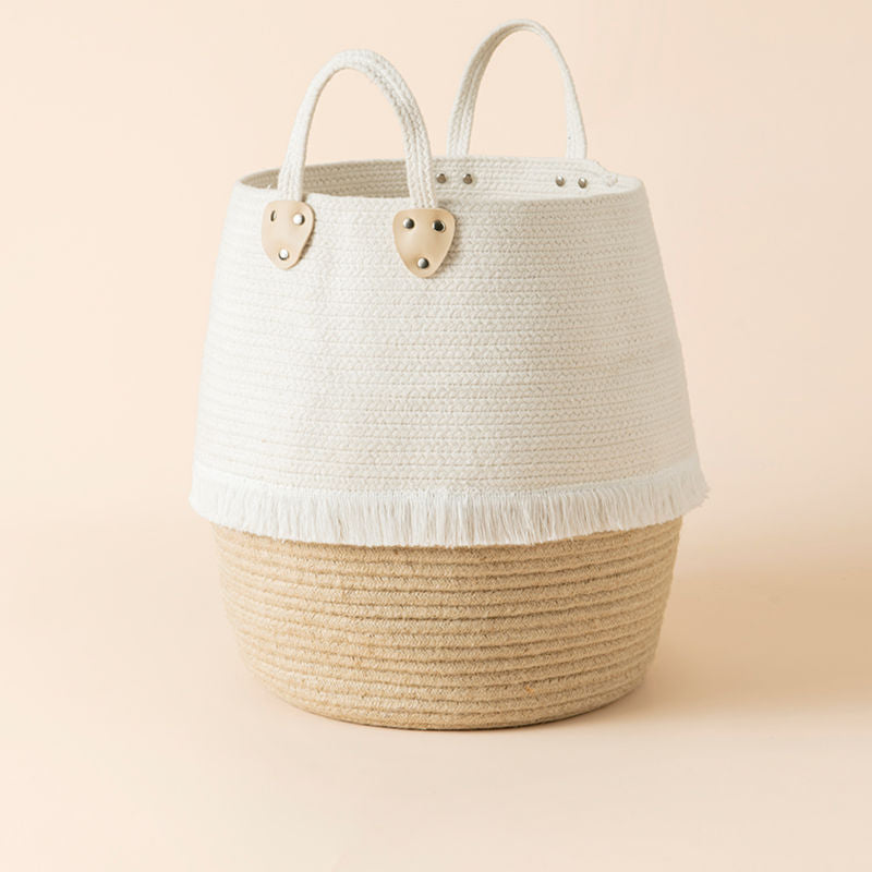 The grace laundry basket is made of cotton rope and jute, with a unique form of bulging.
