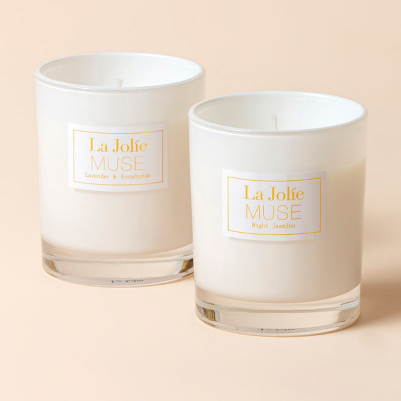 Two jar candles with Night Jasmine Scented and Lavender Eucalyptus Scented respectively, 8.1oz/230g each in weight.