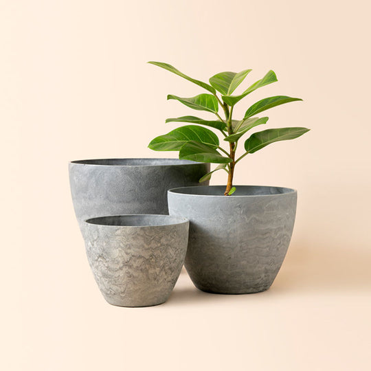 La Jol√≠e Muse Flower Pots Outdoor Garden Planters, Indoor Plant Pots with Drainage Holes, Weathered Grey (8.6 + 7.5 inch)