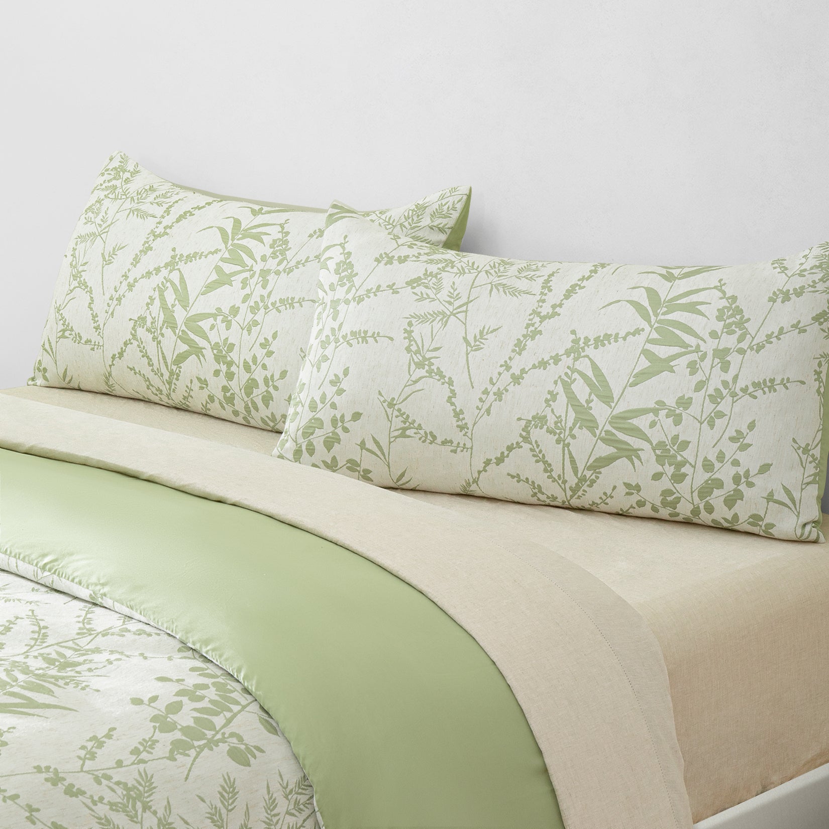 Chantal Leafy Jacquard Creamy White and Sage Green Cotton Duvet Cover Set of 3