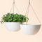 A set of two 13.2-inch speckled hanging planter, one of which holds plants 