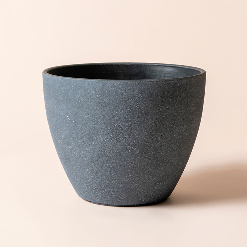 A full view of the Nova weathered gray pot in 8.6-inch. The planter is made of recyclable plastic.