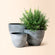 A set of three rock gray planter pots, made of recyclable plastic and natural stone powders.