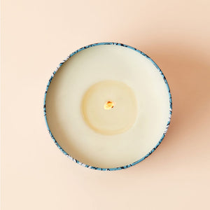 An overhead view of Spearmint and Eucalyptus candle, showing its natural wax.